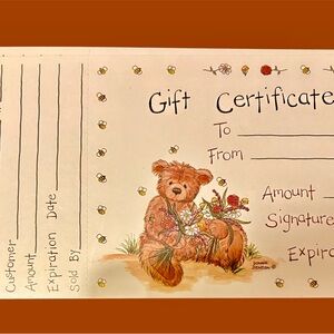 50 new Bear with flowers and bees gift certificates made in the USA